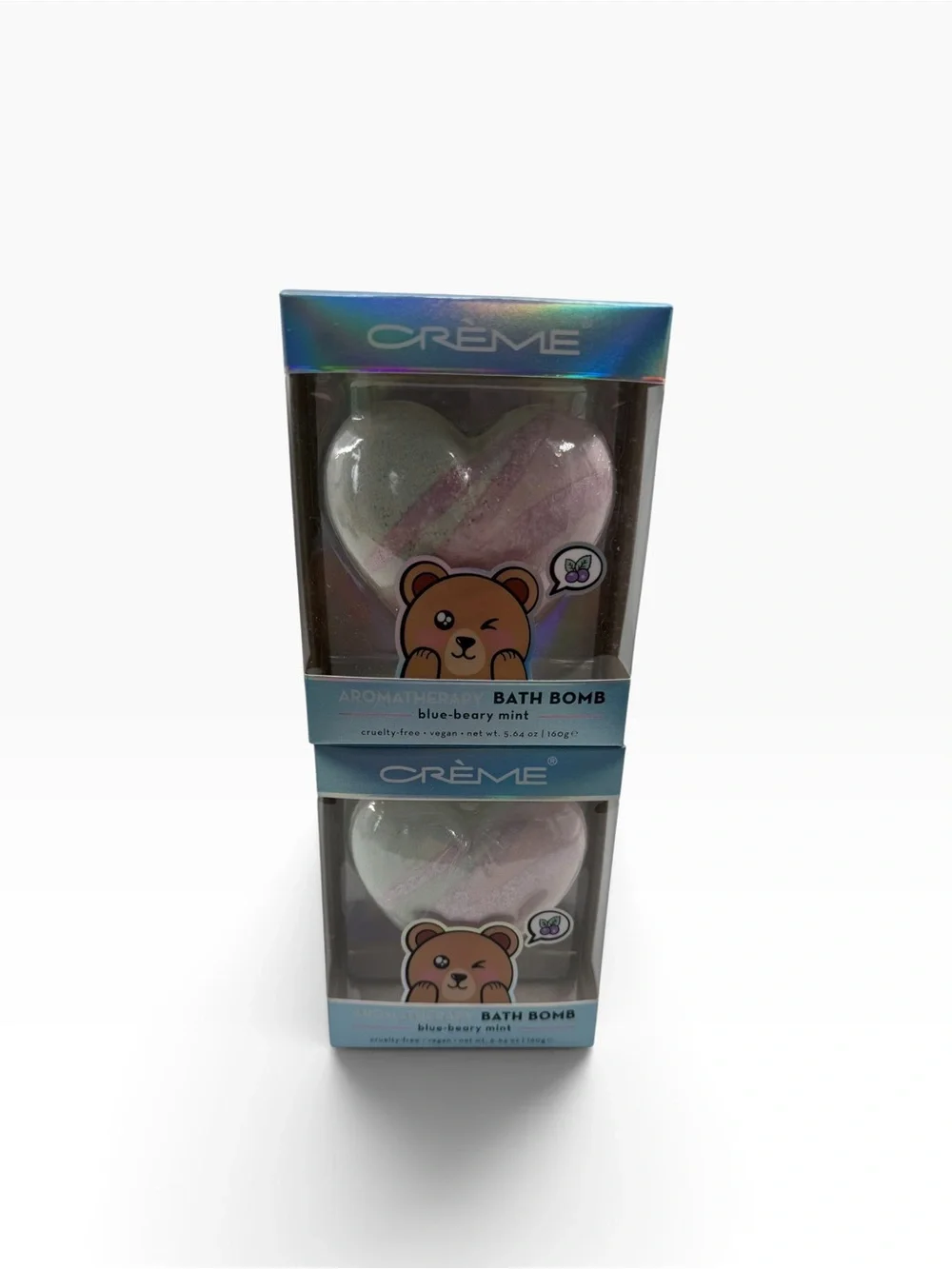 2 Crème Blue-Beary Mint Heart Kids Bath Bomb - Pink & White